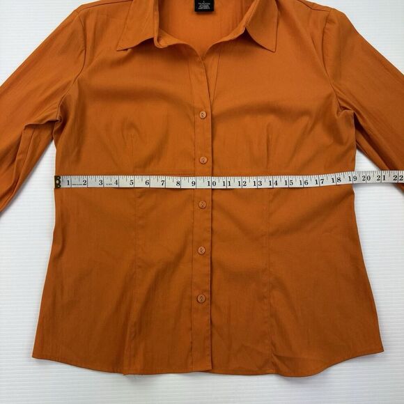 Scott Taylor Orange Button Up Shirt Womens Large 3/4 Sleeve Stretch Career Top - Picture 7 of 8